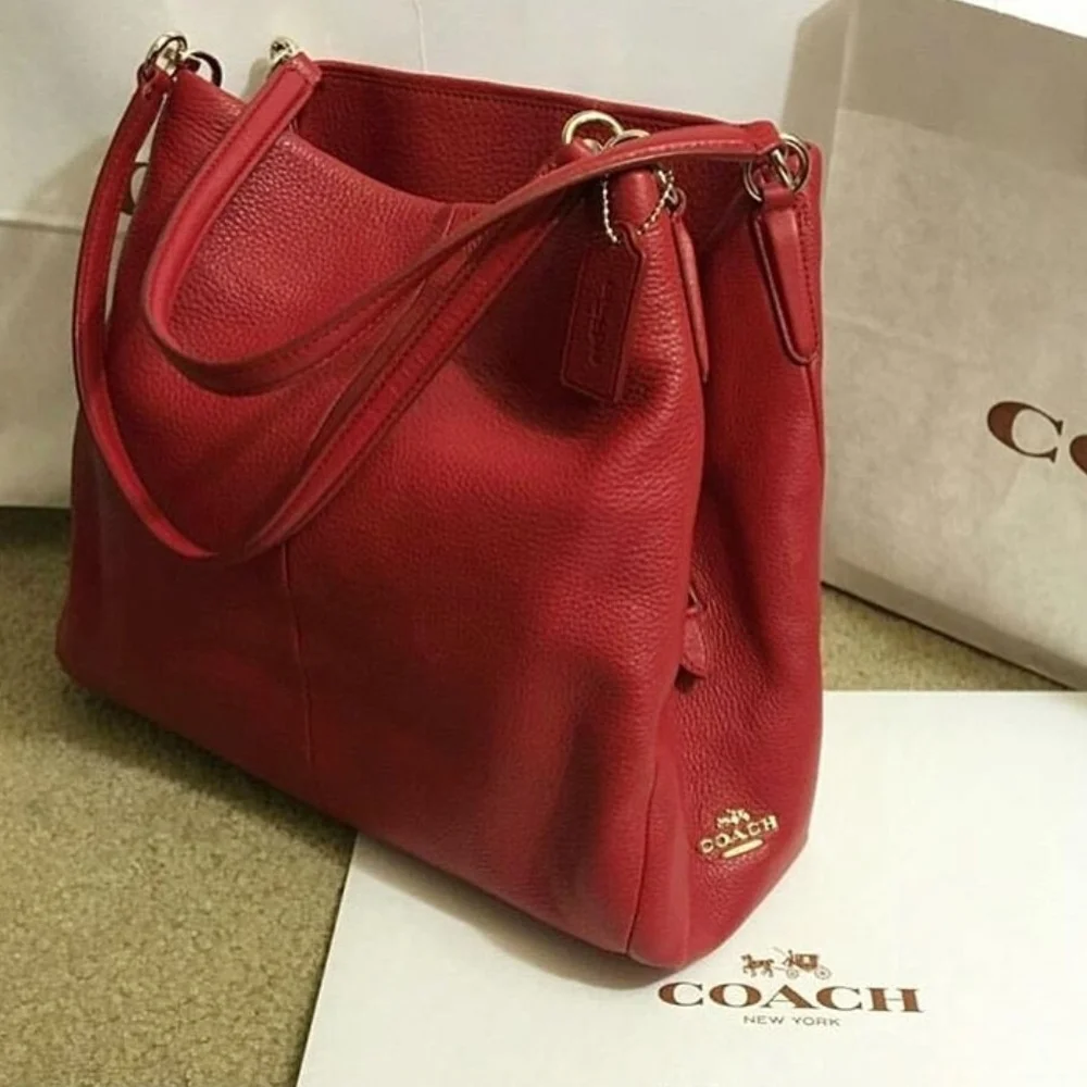 Coach Pink Ruby Leather Phoebe Shoulder Bag - Picture 1 of 15